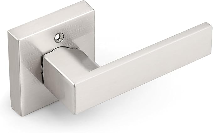 Probrico Brushed Nickel Half Dummy Levers, Square Non-Turning Door Knobs for Left or Right Handed Doors, Interior Inactive Door Handle for Closet or Pantry (4 Pack, Single Side, Exposed Screws)