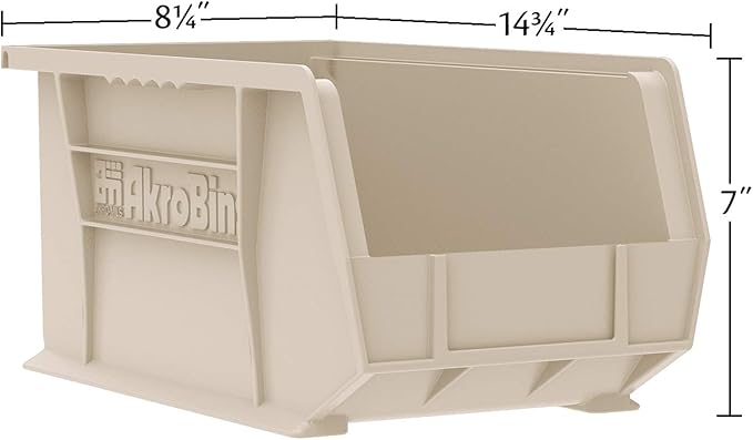 Akro-Mils 30240 AkroBins Plastic Storage Bins, Space-Saving Stackable Bins for Garage, Pantry, Craft Organization, 15" x 8" x 7", Stone, 12-Pack