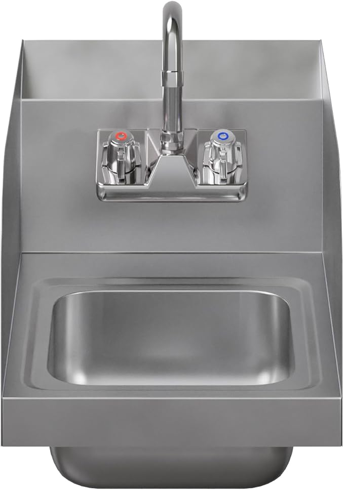 AmGood Stainless Steel Wall Mount Hand Sink with Faucet and Sidesplash 12" x 16" | NSF Commercial Hand Washing Basin For Restaurant, Kitchen and Home | Bowl Size: 9" x 9"