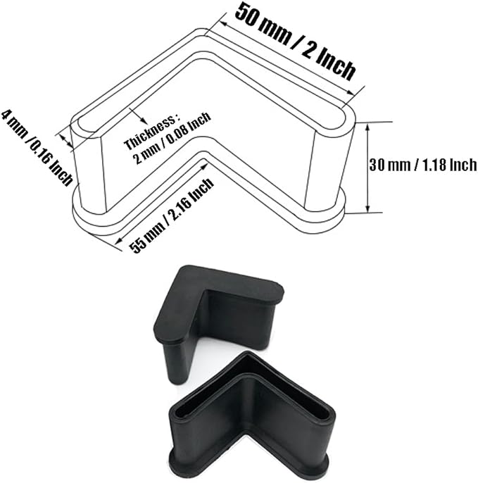 16 Pcs 2" x 2" (50mm x 50mm) L Shaped Rubber Angle Iron Caps, Furniture Angle Iron Foot Pads Furniture Rubber Leg Covers, Black