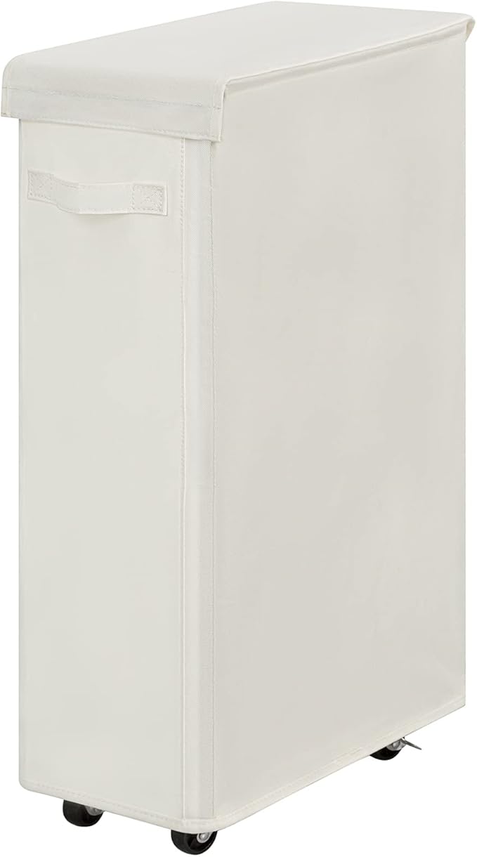 Chrislley 65L Slim Laundry Hamper with Lid Narrow Rolling Laundry Basket with Wheels Upgrade Foldable Dirty Clothes Hamper Portable Skinny Hamper Storage Bins (27.56 inches, Beige)