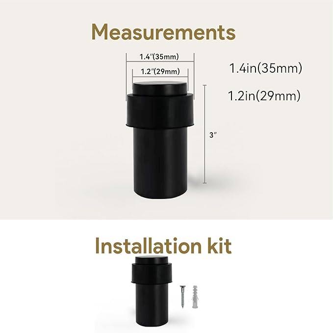 KHTUMEWARE 4 Pack 3 in Floor Door Stopper,Matte Black Door Stop,Wall Protector Commercial Door Bumper Wedge Decorative Cylindrical Install Door stoppers on The Floor
