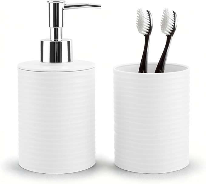 2 Piece Bathroom Accessory Set, Bathroom Accessories Set Include Soap Dispenser and Toothbrush Holder for Modern Bathroom Decor