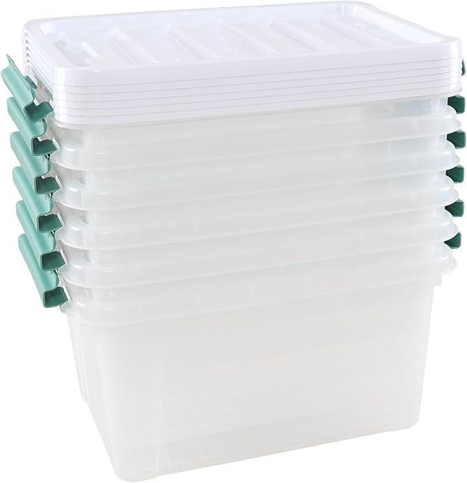 Zerdyne 6-Pack Clear Storage Latch Bins, 20 L Plastic Storage Boxes