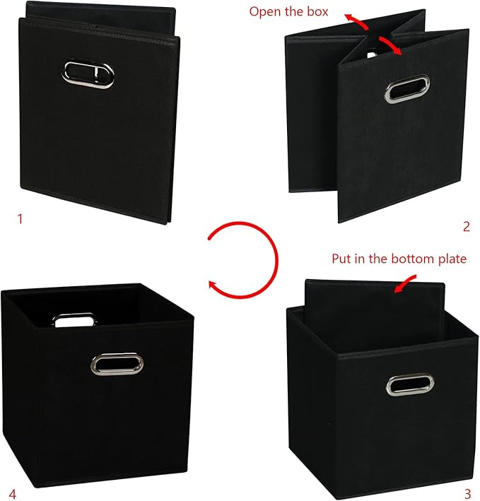 Fabric storage bins Cubes, Fabric Cube Organizer with Handle, Foldable Cube Bins for Cloth or Accessary Storage, 11x11x11, Set of 12, (Black)