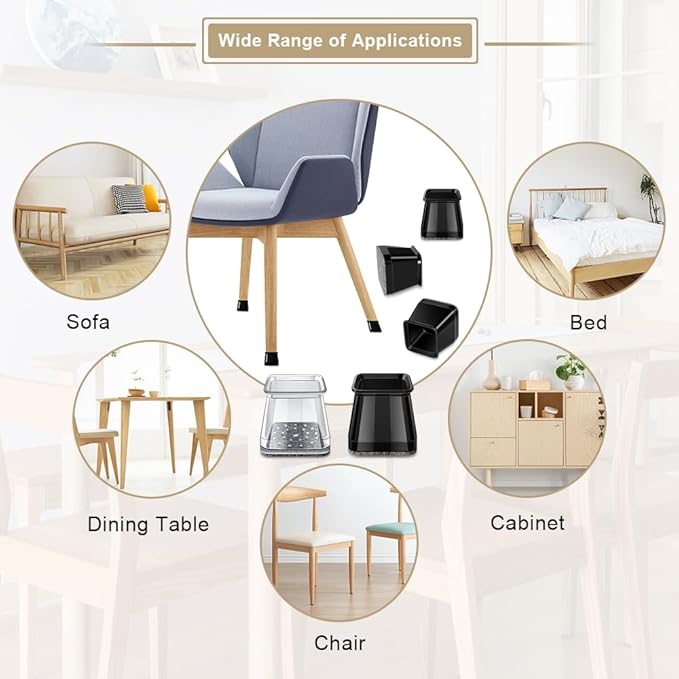 32 Pcs Square Chair Leg Protectors for Hardwood Floors,Felt Furniture Floor Protectors with Silicone Caps, Large Size (Fits Chair Legs with Side Length: 1-1/16'' to 1-5/8'')