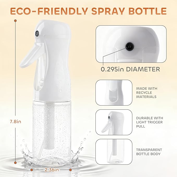 2Pcs Continuous Spray Bottle For Hair,Ultra Fine Refillable Water Mister for Hair Styling, Plants, Cleaning, Salon, Misting & Skin Care（200ml/6.8oz Clear） (200ML 2PACK)