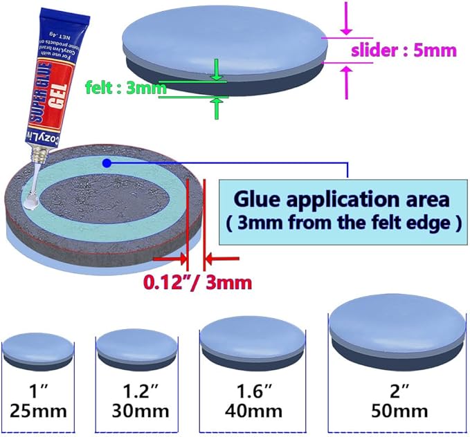 No Lost Pads! Chair Leg Glides (Felt Base) for Thick, Thin & Plush Rugs – Easy Glide, No Wrinkles, Chair Feet, Not Adhesive Backing | 30mm (1.2") Round, 24 Pcs