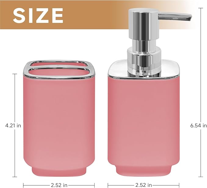 2Pack Light Pink Bathroom Accessories Set, Bohemian Bathroom Sink Set, Contain Soap Dispenser, Toothbrush Holder, Bathroom Toothbrush Holder Set