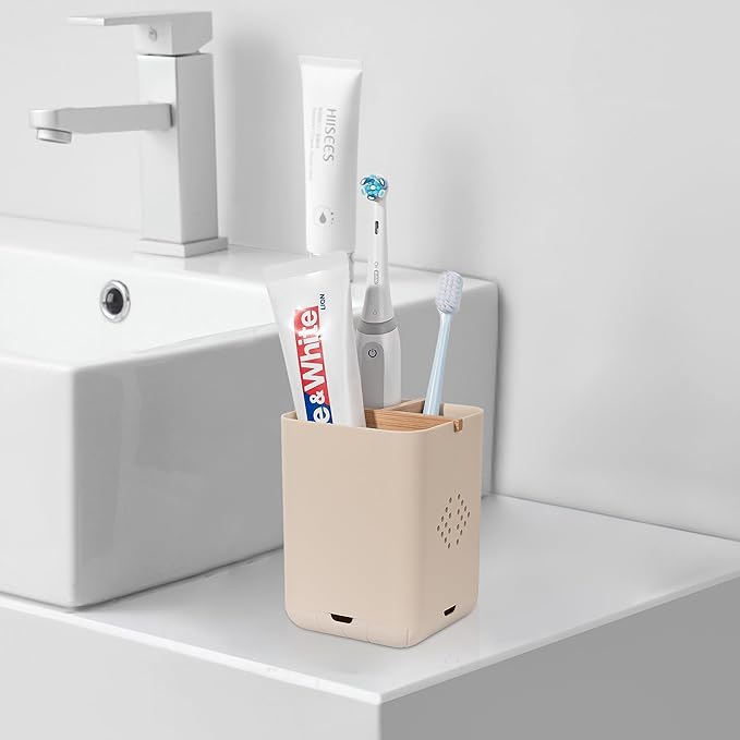 Toothbrush Holders for Bathrooms, Electric Toothbrush Holder Kids Toothbrush and Toothpaste Organizer for Countertop Vanity Accessories Storage (3 Slots Cream)