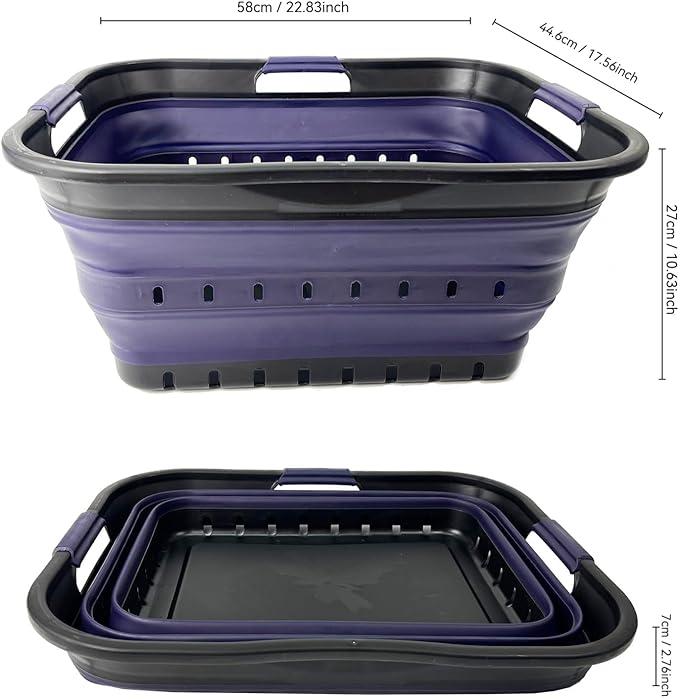 SAMMART 42 (11 Gallons) Collapsible Plastic Laundry Basket, Foldable Pop Up Storage Container/Organizer, Space Saving Hamper, Portable Bin for Dorm Room Bathroom (1, Black/Dark Purple)