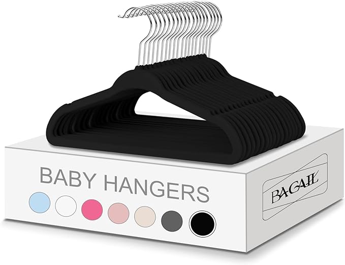 BAGAIL 50 Pack Kids Velvet Hangers 11 Inches Children's Clothes Hangers Non-Slip Baby Hangers for Infant/Toddler (Black)