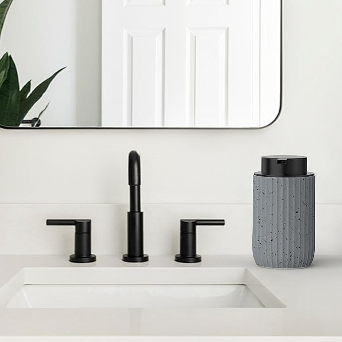 Ceramic Foaming Hand Soap Dispenser 2Pack，12 oz Bathroom Soap Dispensers， Lotion Dispenser for Kitchen, Refillable Matte Streaks Soap Dispenser with Large Pump (Gray-2Pack)