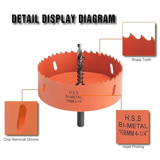 4.25 Hole Saw for Recessed Lights Can Lights, 4-1/4 Inch Hole Cutter with Dust Bowl Catcher for Led Recessed Lighting 4 Inch and Wood Metal Drywall, Bi-Metal Construction