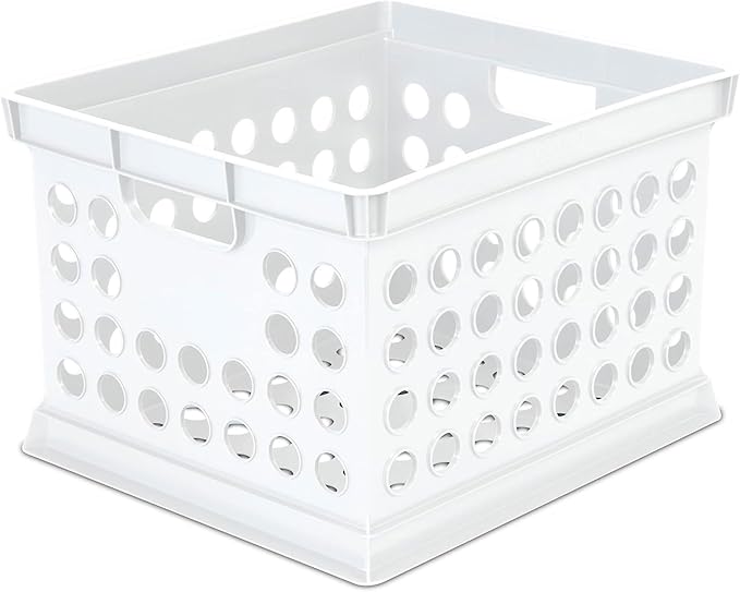Sterilite Stackable Plastic Storage Crate Bin Organizer File Box with Handles for Home, Office, Dorm, Garage, or Utility Organization, White, 24-Pack