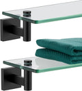 KOKOSIRI Bathroom Shelves Glass Floating Shelf 16-Inch for Bedroom Living Room Kitchen Hanging Rack Rustproof Wall Mounted Black 2 Pack B1105BK-L16-P2