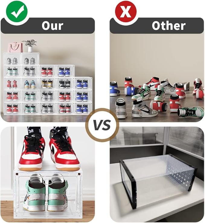 US 15 XXL 6 Pack Shoe Storage Box, Shoe Boxes Clear Plastic Stackable, Shoe Container for Organizing Sneaker and Basketball Shoes (XL BLACK 6 PACK)