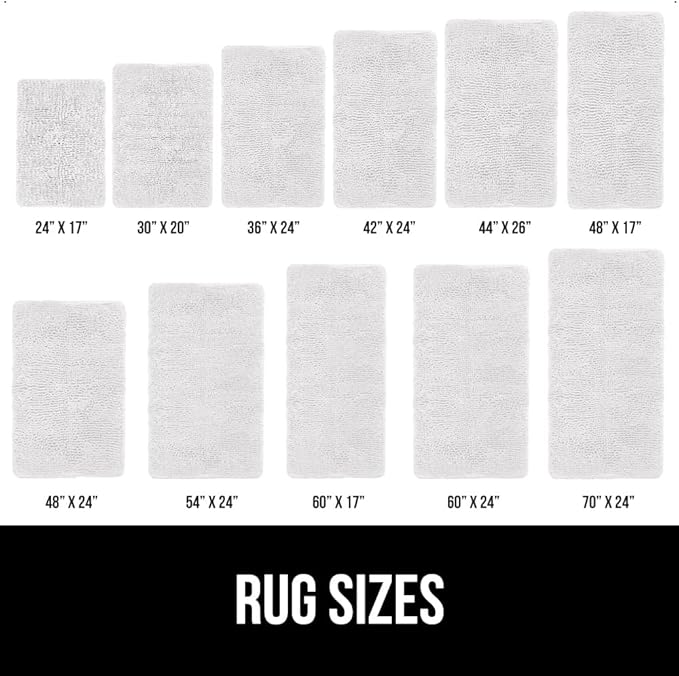 GORILLA GRIP Bath Rug Mat 36x24, Thick Soft Absorbent Chenille, Quick Dry Microfiber Mats, Rubber Backing Washable Shower Floor Rugs, Bathmat Runner, US Designed Bathroom Home Decor Accessories White