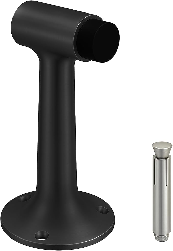 Heavy Duty 6″ Door Stop, Solid Brass Commercial Grade, Floor Mount Stopper (Matte Black)