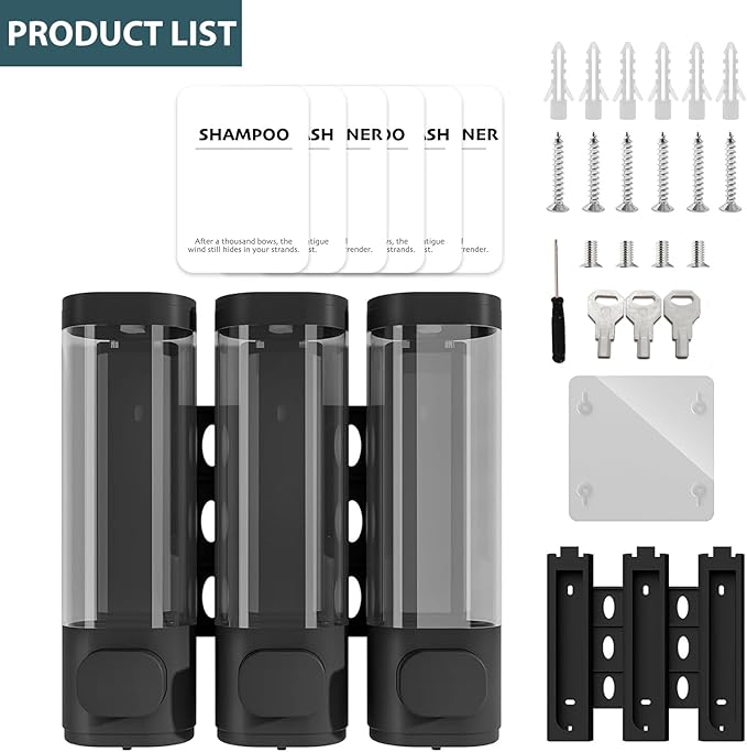 2 Pack Shampoo and Conditioner Dispenser Set, Shower Soap Dispenser 2 Chamber No Drill Wall Mounted, Body Wash Dispenser for Shower Wall Mounted with Large Capacity, Elegant for Bathroom Hotel Use