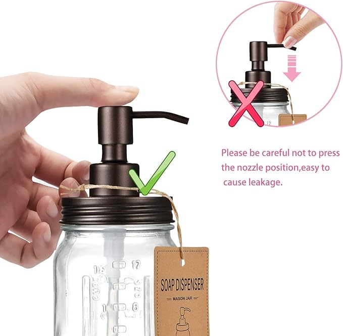 Amolliar Mason Jar Liquid Soap Dispensers, Rustproof Stainless Steel Mason Jar Lid Pump, Refill Hand Soap, Lotions, Dish Soap, Liquid Soap, Bath Soap, Farmhouse Decor for Bathroom, Kitchen 2PC(Bronze)