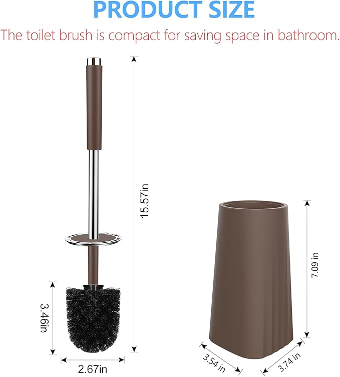 SetSail Toilet Brush, Compact Size Toilet Bowl Brush and Holder Toilet Brushes for Bathroom with Stainless Steel Handle Toilet Cleaner Brush with Durable Scrubbing Bristles, 4 Packs, Brown
