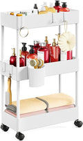 Pipishell Slim Storage Cart with Wheels, Bathroom Cart Organizer Storage Small, Rolling Carts for Bathroom, Laundry Room, Kitchen, Narrow Space, White PIUC04W