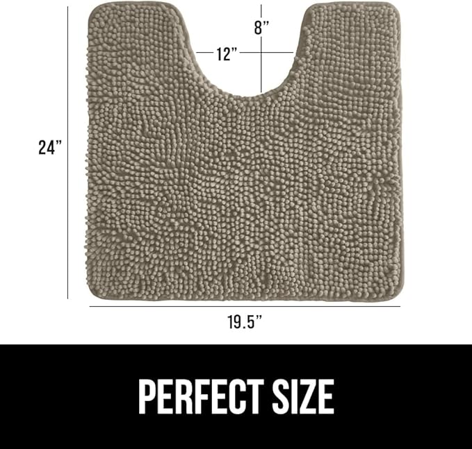 Gorilla Grip Shaggy Chenille Bath Rug Mat for Toilet Base, Machine Washable, Microfiber Dries Quickly, Plush Absorbent Contour Mats for Toilets, Bathroom Decor, Oval U-Shape, 22'' x 19'' x 15'', Latte