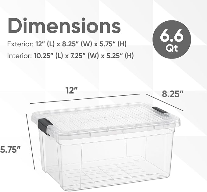 Superio Storage Bins with Lids- 5 Pack, 6.6 Qt Clear Boxes for Organizing, Stackable Plastic Containers- BPA Free, Non-Toxic, Odor Free, Organizer for Home, Office, Dorm