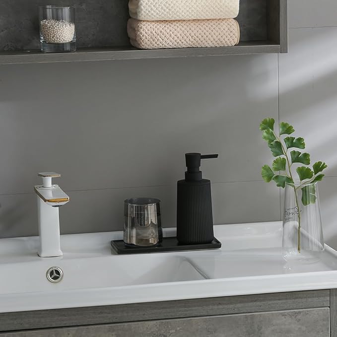 Small Soap Dispenser for Bathroom and Kitchen, Modern Farmhouse Striped Style Plastic Hand Soap Dish Soap Dispenser with Pump Matte Black