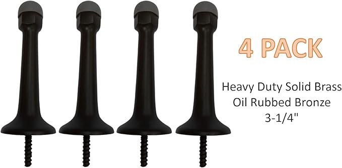 QCAA Solid Brass Heavy Door Stop, Arrow Base Stop, 3-1/4", Oil Rubbed Bronze with Black Tip, 4 Pack