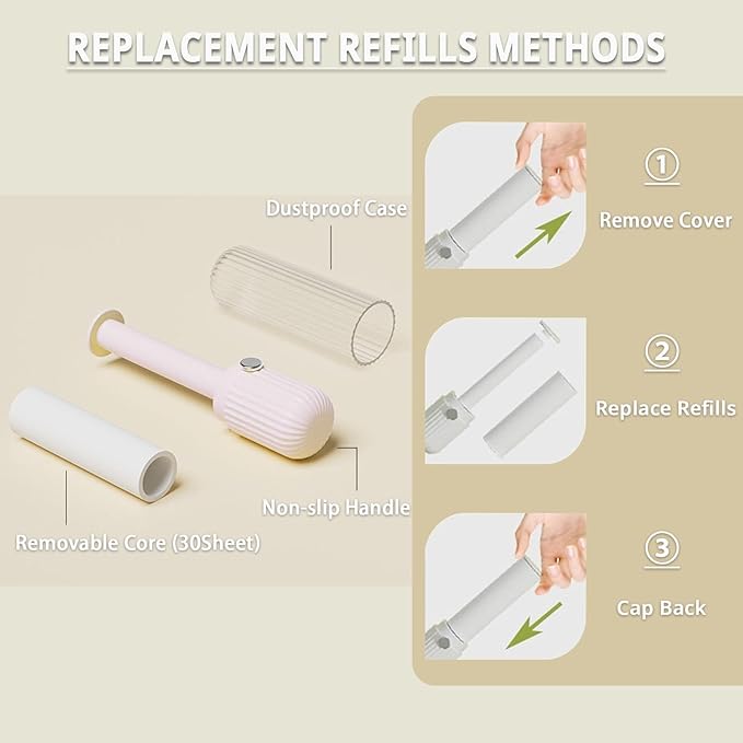 Sgdazo Compact Lint Roller with 150 Sheets - Portable Pet Hair Remover for Clothes, Furniture, and Travel Essentials Household Use, 1 Handle+5 Roller Refills (Pink)