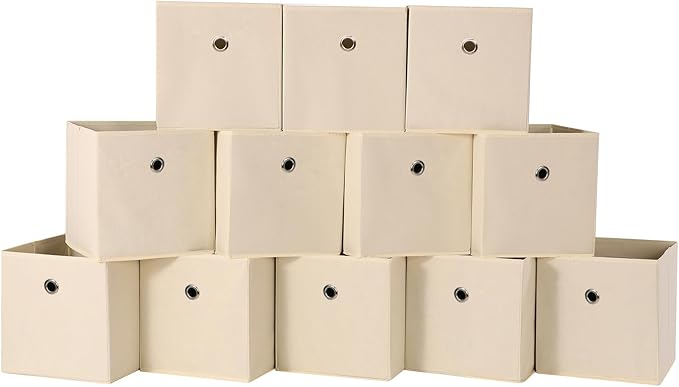 Foldable Storage Cubes Bins ,11 Inch Cloth Storage Cube Fabric Storage Box Cubes Organizer Baskets with Dual Handles for Home Organizer Set of 12 (Creamy-White)