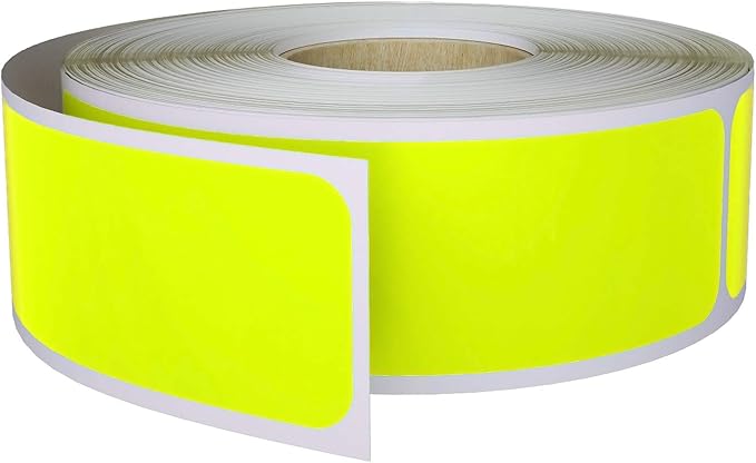 Writable Sticker Labels 3X1 inch 250 Pack, (75mm x 25mm) Neon Yellow Sticker Roll by Royal Green