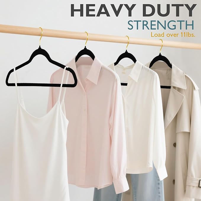 ManGotree Velvet Coat Hangers with 360° Swivel Gold Hook, Non-Slip Felt Suit Hangers, Ultra-Slim Space Saving Clothes Hanger, Sturdy for Jacket, Shirt, Dress, Pants (36 Pack, Black)
