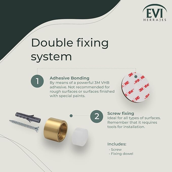 EVI | Wall Adhesive Doorstop | 1.1'' X 1.1'' | White Rubber | Brass Finished Matte | Great Adherence | 100% Functional | Mod. 198/28