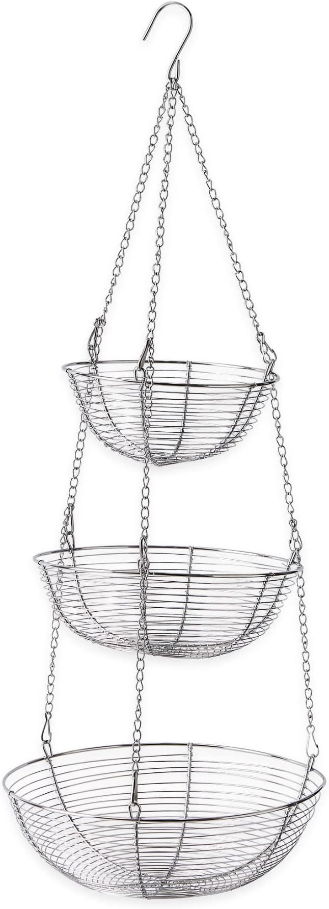RSVP International Hanging Storage Collection 3-Tier Baskets, Chrome Woven Wire