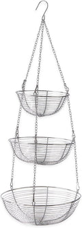 RSVP International Hanging Storage Collection 3-Tier Baskets, Chrome Woven Wire