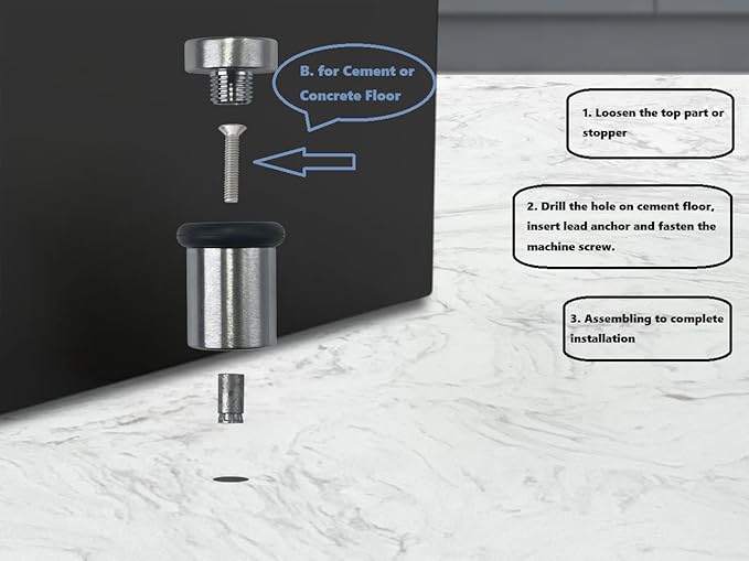 QCAA Cylindrical Floor Mount Door Stop, Height, 2", Solid Brass, Satin Chrome, Made in Taiwan, 1 Pack