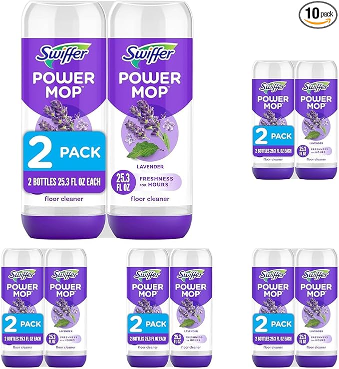 Swiffer PowerMop Floor Cleaning Solution with Lavender Scent, 25.3 fl oz, 10 Pack