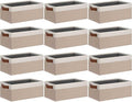 GhvyenntteS Small Fabric Storage Bins 12 Pack, 11.8" x 7.87" x 5.11" Storage Basket with Leather Handles, Closet Storage Bins for Shelves, Storage Baskets for Shelves, DVD Storage (Pink/White)