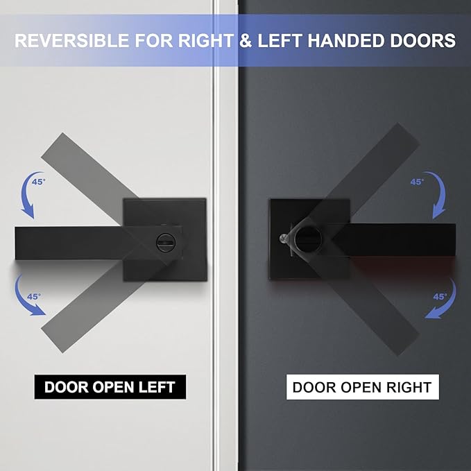 Privacy Door Levers, 6 Pack Matte Black Door Handles, Bed and Bath Door Locksets Heavy Duty Keyless Interior Handles, Reversible for Left Right Handed Doors