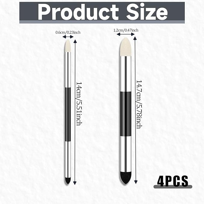 4pcs Artist Blending Sponge Pen Dual Tip Reusable Drawing Art Soft Oil Pastel Blending Tools Washable Sketch Rubbing Sponge Brush for Artist Professional Sketch Drawing Blending Lightening & Highlight
