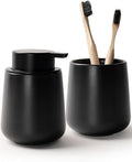 Bosilunlife Soap and Toothbrush Holder Set - Ceramic Bathroom Accessories Set Black Foaming Hand Soap Dispenser Set Bathroom Counter Toothbrush Holder and Soap Dispenser Set