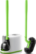 HAMITOR Toilet Plunger Bowl Brush Combo：Heavy Duty Rubber for Drain Clog Remover - Curved Design Bristles for Deep Cleaning Under Rim - Compact Bathroom Cleaning Tools for New Homet Essentials-Green