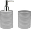 Bathroom Accessories Set, 2-Piece Gray Soap Dispenser & Toothbrush Holder with Ripple Texture & Rust-Proof Pump, Modern Matte Organization