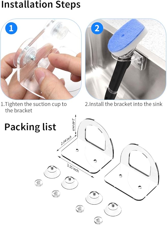 2 Pack Dish Brush Holder, Kitchen Clear Acrylic Sink Caddy Organizer, Vertical Scrub Brush Holder - Secure Suction Seals to Kitchen Sink(Clear)