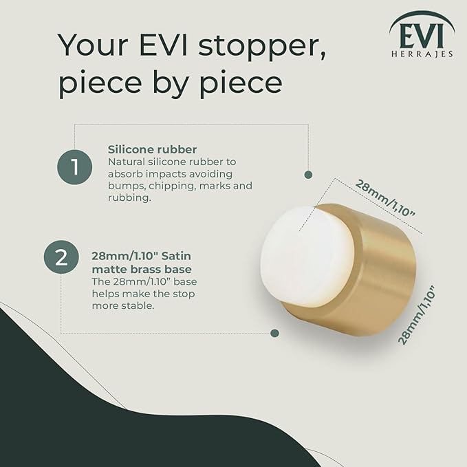 EVI | Wall Adhesive Doorstop | 1.1'' X 1.1'' | White Rubber | Brass Finished Matte | Great Adherence | 100% Functional | Mod. 198/28