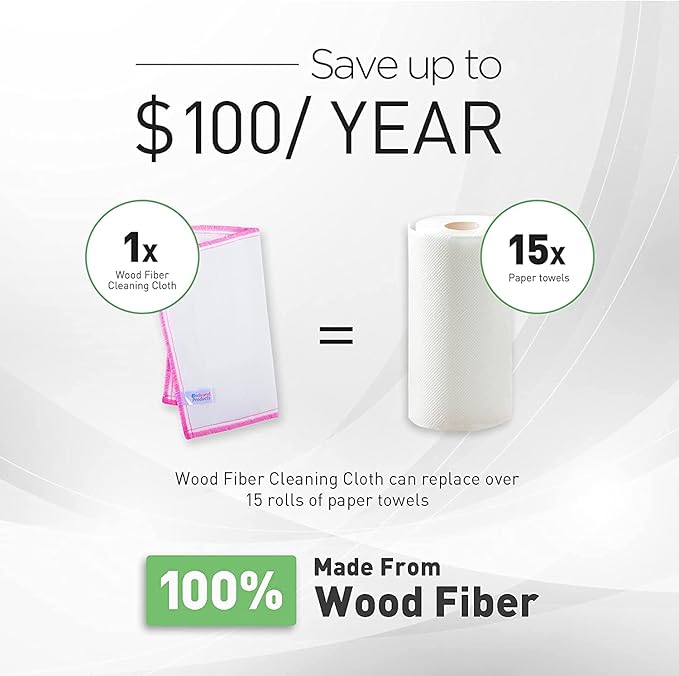 OnBrand Naturally Wood Fiber Cleaning Cloth, Microfiber Cleaning Cloths, 20 Pcs (12" x 10.7" Each), 8 Layers High-Density Super Absorbing Dish Cloths, Reusable General Kitchen Towel