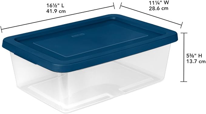 Sterilite 12 Pack Storage Boxes, Clear Plastic Stackable Containers, Lightweight Home Organizers with Snap Lids, 12 Quart, Marine Blue (6 Pack)